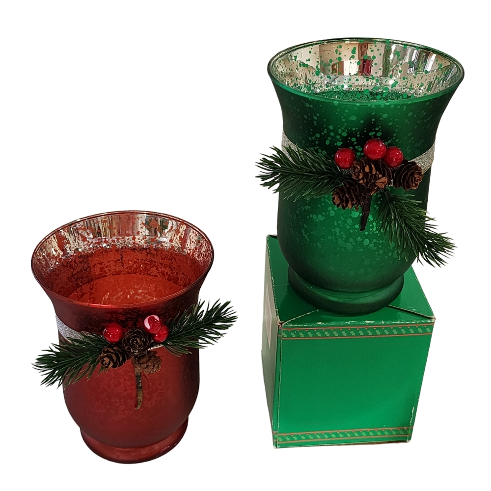 Set of Two Glass Hurricane T-Lite  Candle Holder 6in‎ Tall